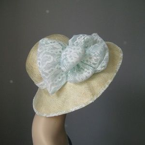 HoST PICK !! Vintage Sun Hat Lace Trim Wide Brim
